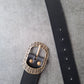 Cinturón de piel negro 4cm hebilla oro viejo puntos
