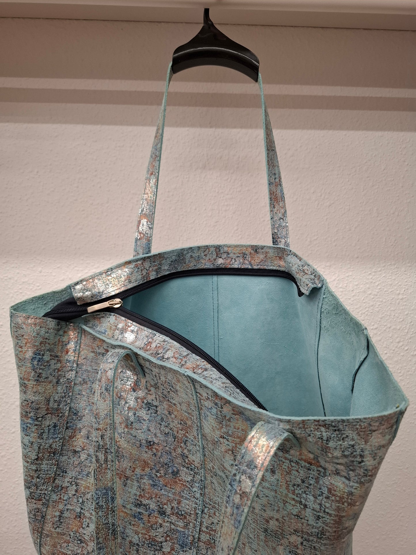Bolso shopper VEGA XL piel jaspeado brillo azul