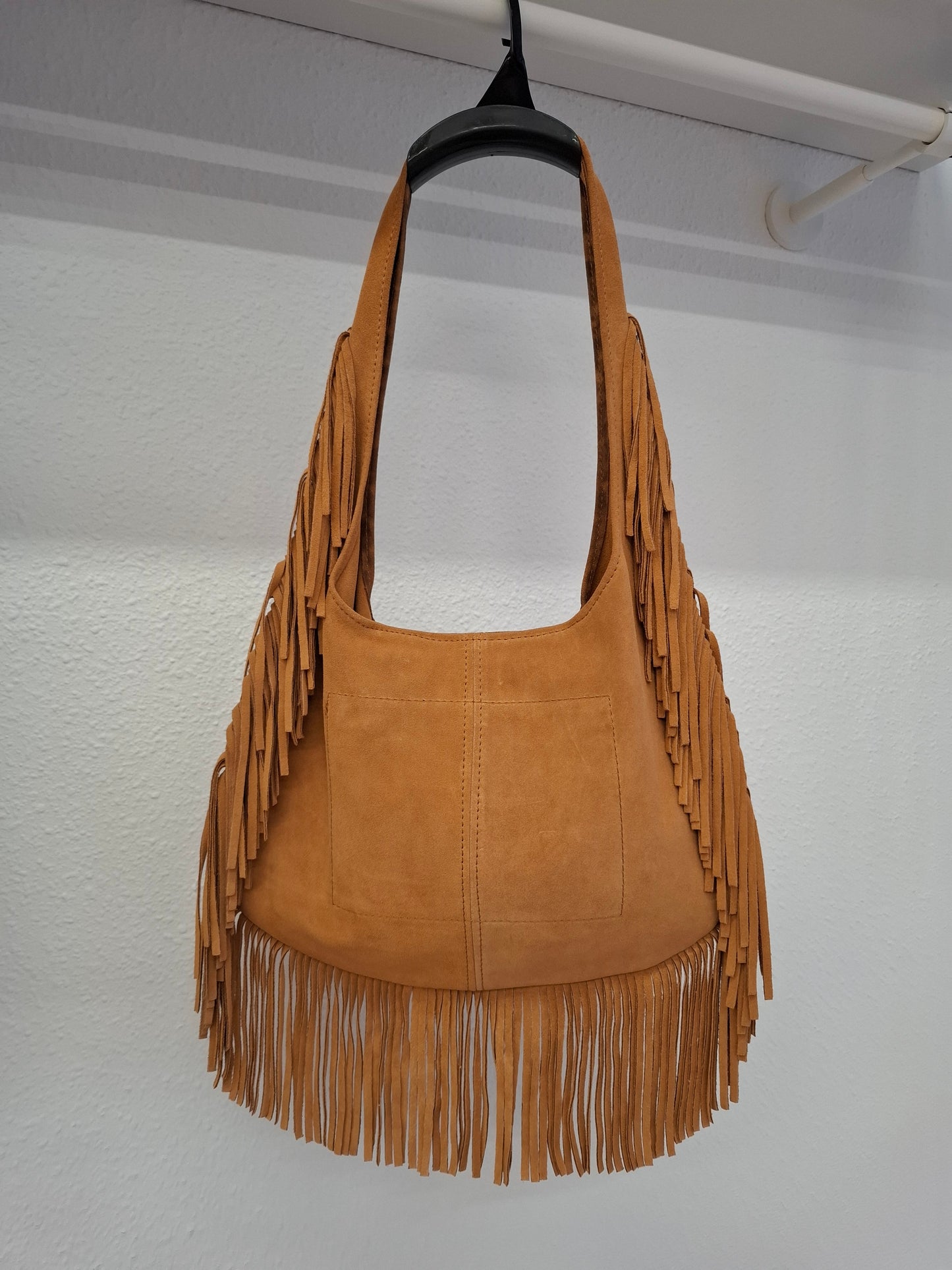 Bolso SOTO serraje flecos leopardo camel