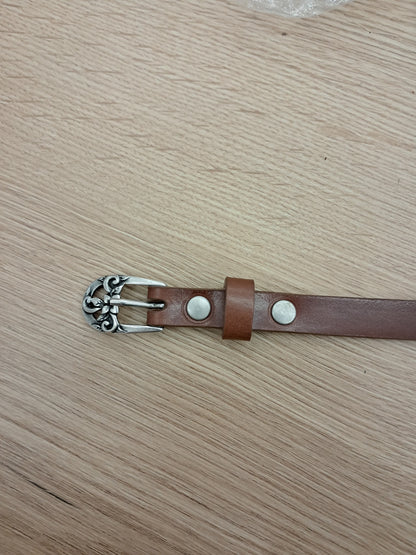Cinturón de piel marrón 1,5cm hebilla plata vieja