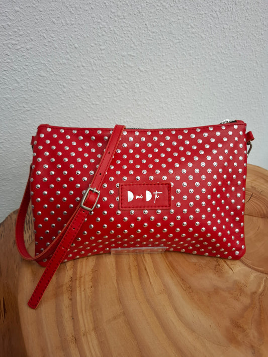 Bolso bandolera DOBRA piel rojo puntos relieve