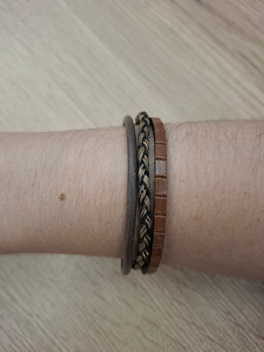 Pulsera piel marrón 3 tiras