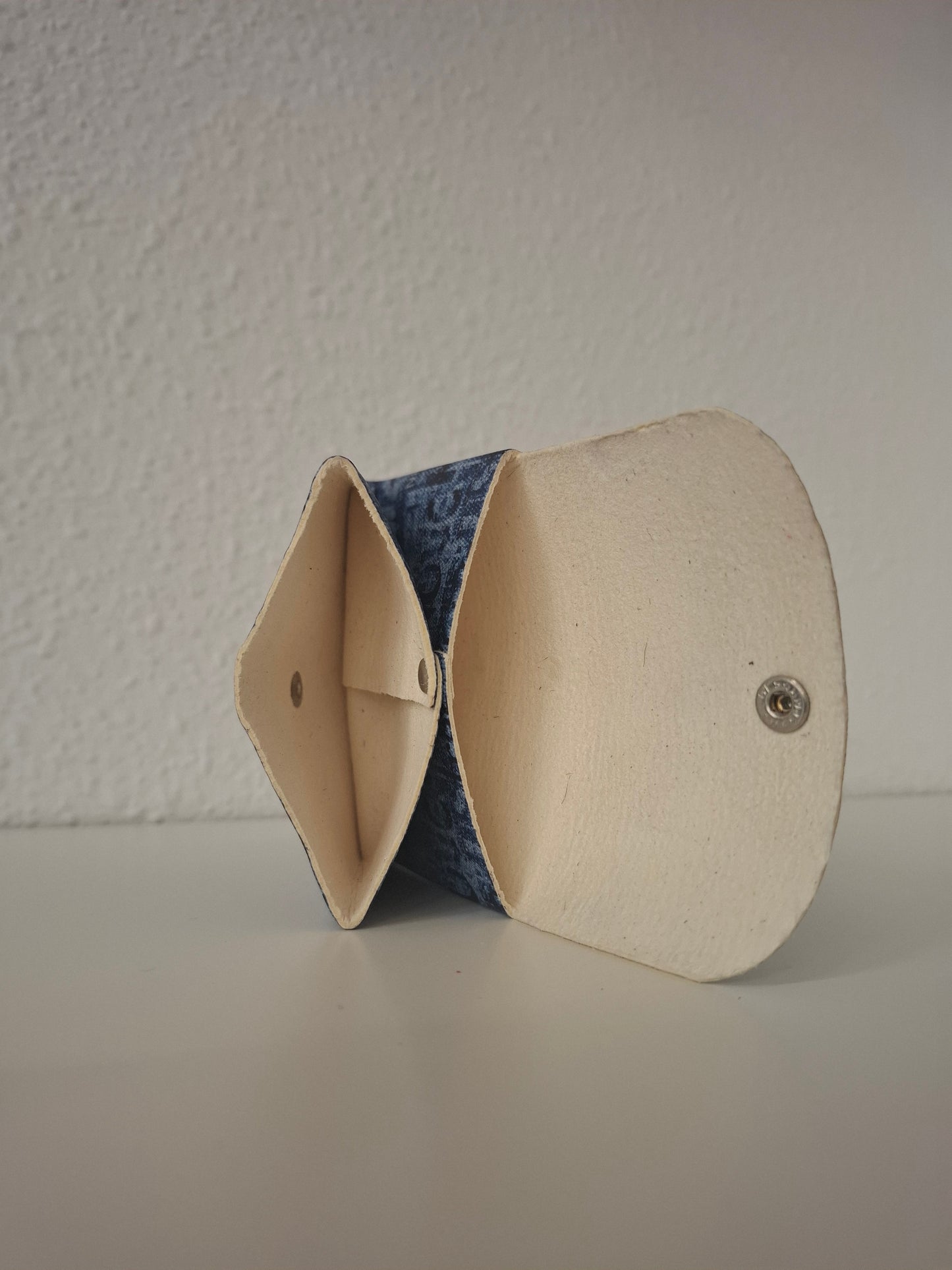 Monedero corchete piel escama azul letras