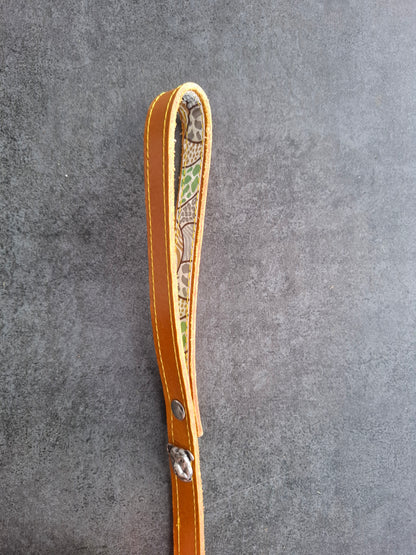 Correa de perro piel y cinta brillo amarillo y verde