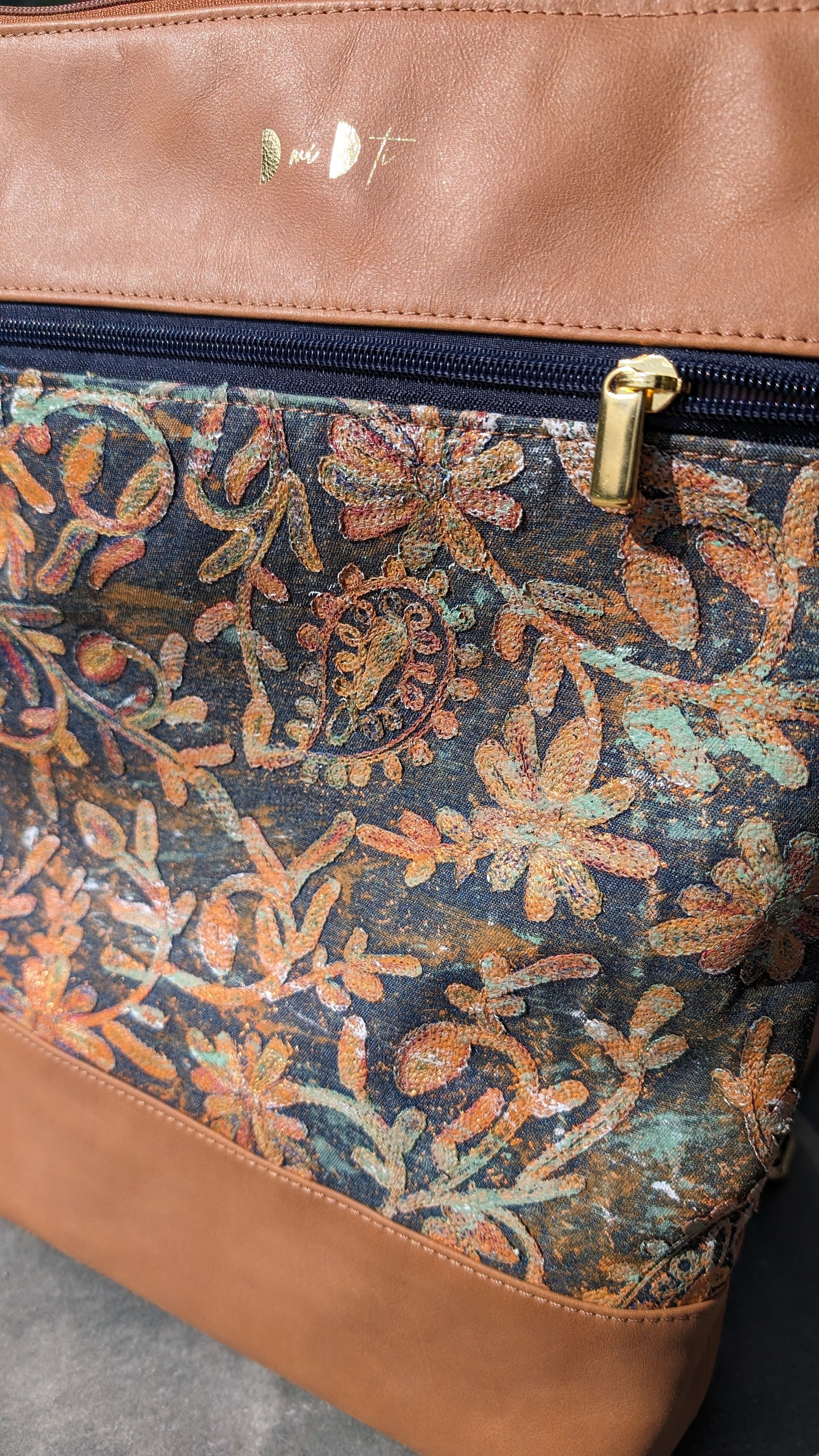 Mochila antirrobo XL TERRA CHÁ piel marrón y denim efecto óxido marrón